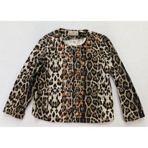Life Style Women's Jacket Sz PXL Leopard Cheetah Animal Print Beaded Lightweight